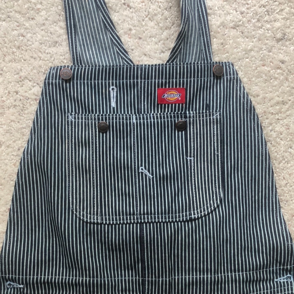 Dickie striped overalls.